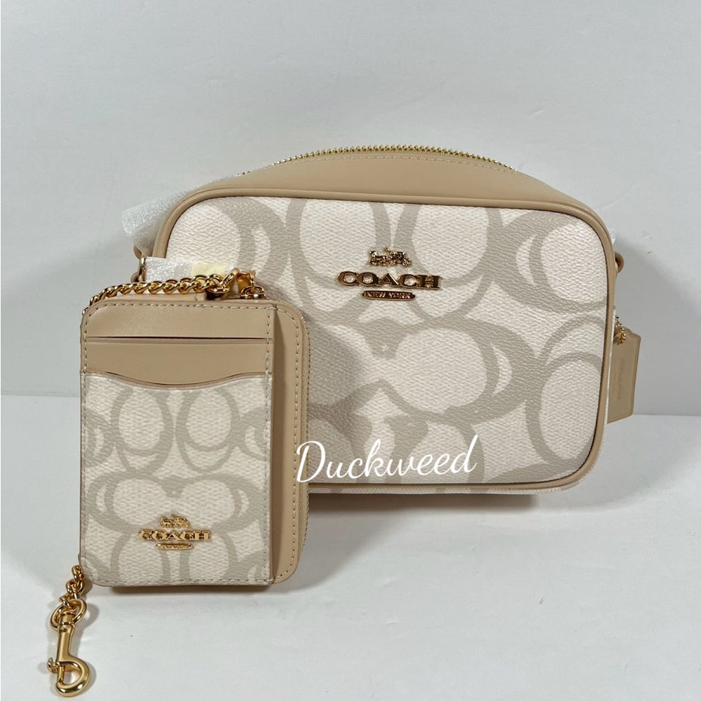 NWT！2PCS COACH Mini Jamie Camera Bag In Sketch Signature And Card Wallet